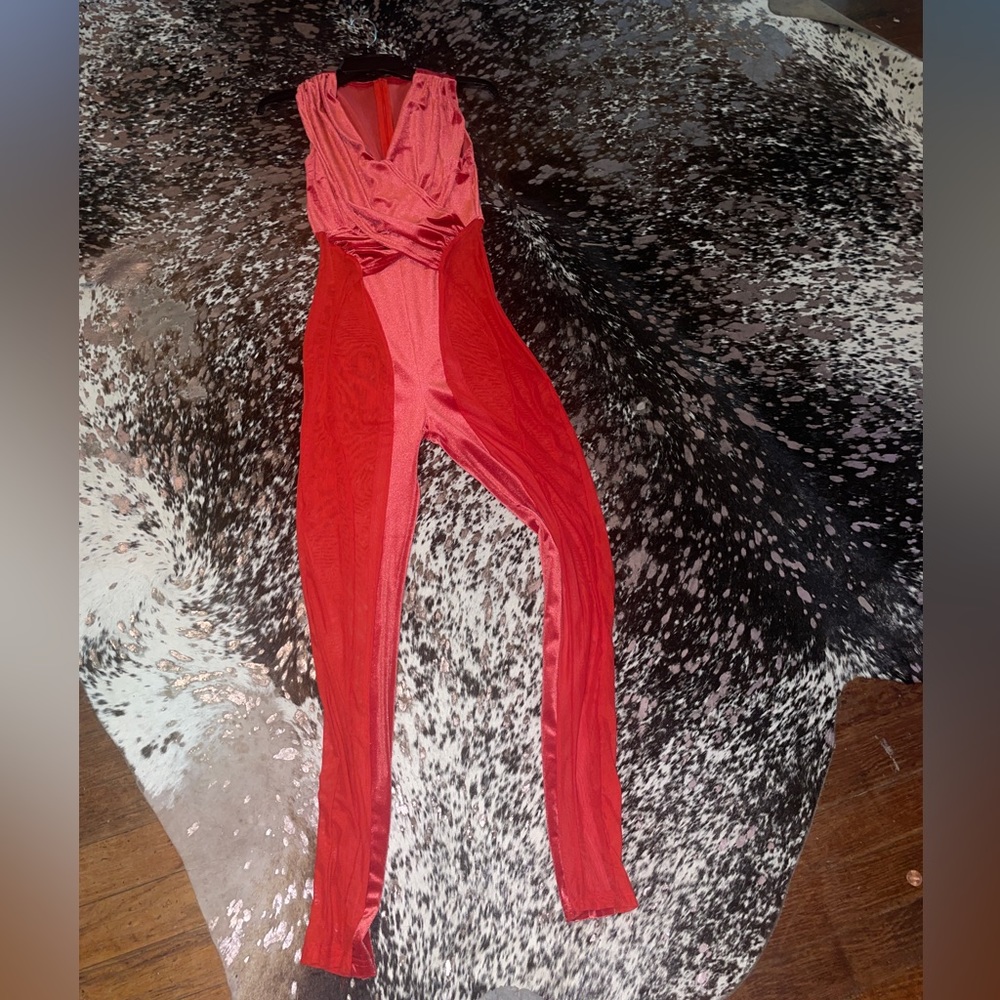 Red bodysuit with sheer sides